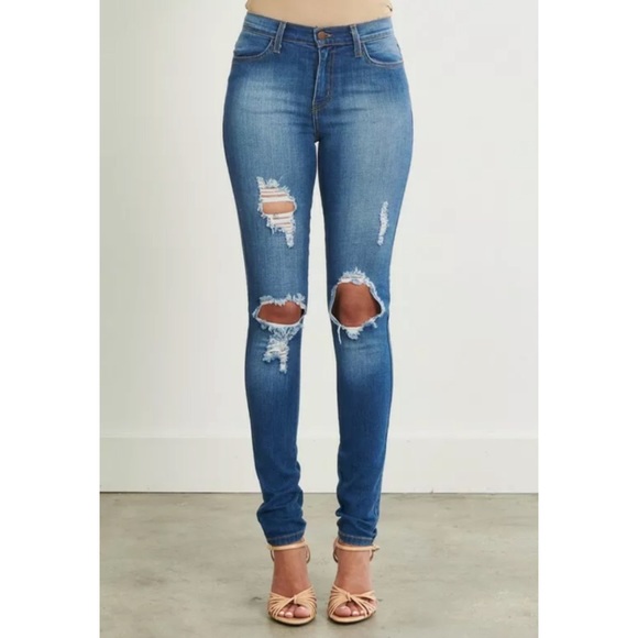 Destroyed Ripped Mid Rise Stretch Skinny Jeans - Picture 4 of 8
